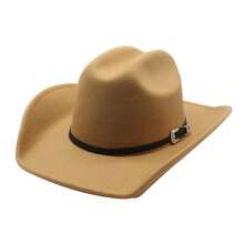 JEWELRYWE Western Cowboy Hat With Buckle For Men Women, Classic Wide-Brimmed Roll Up Felt Hat, Outdoor Fedora Hat, Birthday Anniversary Christmas Gift - Màu Khaki - Xem 12