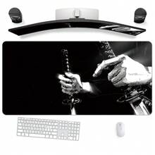 Extra Large Gaming Mouse Pad, Hold A Sword Pattern Desk Mat, Black And White Sword Design, With Non-Slip Rubber Base, Washable Office & Gaming Mousepad, With Precision Edging For ESports, Computer & Office Use