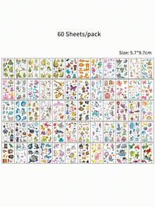 60pcs Temporary Fake Tattoo Stickers, Avocado Ocean Mermaid Shark Princess Various Cute Cartoon Patterns Tattoo Stickers Perfect For Daily Party Body Decoration, Party Accessory Supplies - Multicolor - View 7