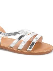 Women's Flat Strappy Sandals With Textured Detail And Adjustable Buckle – Lightweight And Comfortable For Summer Days - Silver - View 2