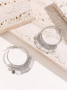 1 paire de nouvelles boucles d'oreilles créoles à pompons rondes et métalliques, boucles d'oreilles en alliage de style bohème fashion haut de gamme pour femmes