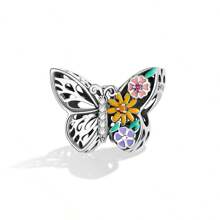 1 PC 925 Sterling Silver Butterfly Charms Sweet Flowers Beads Pendant DIY Bracelet Necklace Jewelry Making Valentines Wedding