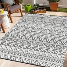 Outdoor Rug,Patio Rug,Reversible Portable Outdoor Plastic Straw Rug,Camping Rugs For Outside RV,Large Waterproof Area Rugs For Patio,Deck,Picnic,Porch,Balcony(6'x 9',White&Gray)