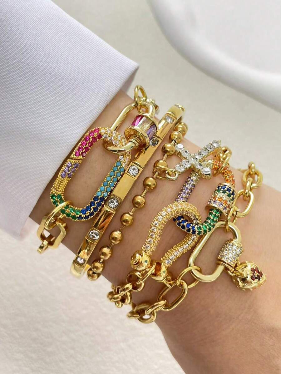 STYLEVER 1 件多色登山扣锁扣链、吊坠手链、不锈钢链首饰、节日礼物、珠宝礼物 - 金黃色 - 查看 1