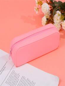 New Large Capacity Silicone Solid Color Pencil Case, Student Stationery Organizer Bag, Rectangular Silicone Pencil Box, Cosmetics Storage Pouch - Multicolor - View 5
