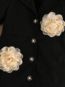 Young Girls Elegant & Chic Embroidered Collar Suit Style Dress, Formal Occasion Outfit - Black - View 5