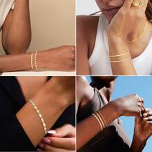 MBW Gold Bracelets Women, Dainty 14K Gold Plated Bracelet Stack Beaded Chain Bracelet Set Thin Small Cute Paperclip Bracelets Fashion Waterproof Jewelry Gold Accessories Women - 樣式3 - 查看 4