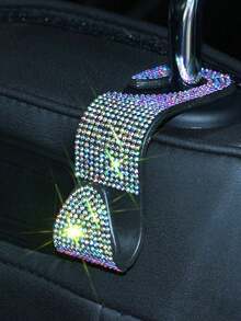 1 pieza Gancho colgador de automóvil con incrustaciones de diamantes para asiento trasero, accesorios creativos ocultos - Negro - Ver 13