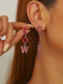 1 对西部牛仔女牛仔字母设计水晶镶嵌耳环，适合女性、日常和节日礼物 - 字母耳環 - 查看 17