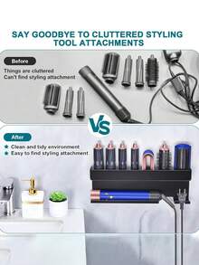 壁挂式吹风机支架，用于收纳美发配件、吹风机和卷发棒，无需钻孔即可安装，可用作吹风机支架、美发工具收纳盒、浴室美发工具整理架。 - 彩色 - 查看 8