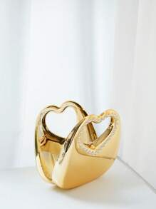 1pc Box-Shaped Sparkling Crystal Metal Chain Party Clutch, Irregular Shape Gift Bag, Luxury Fashion Ball Dance Accessories, High-End Heart-Shaped Ladies' Handbag For Party, Anniversary, Valentine's Day