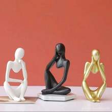 Thinker Statue Trio Plaster Sculpture Nordic Abstract Modern Home Decor Office Living Room Ornament - 黑色 - 查看 9