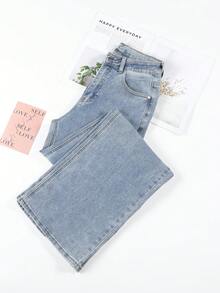 HIMARRI Jeans Ajustados de Alta Elasticidad para Mujer, Mezcla de Rayón, Pantalones de Denim de Pierna Recta y Cintura Media, Color Sólido, con Cierre de Cremallera y Bolsillos, para Estilo Urbano Todo-Tiempo - Gris - Ver 1