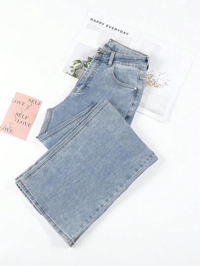 Jeans Ajustados de Alta Elasticidad para Mujer, Mezcla de Rayón, Pantalones de Denim de Pierna Recta y Cintura Media, Color Sólido, con Cierre de Cremallera y Bolsillos, para Estilo Urbano Todo-Tiempo