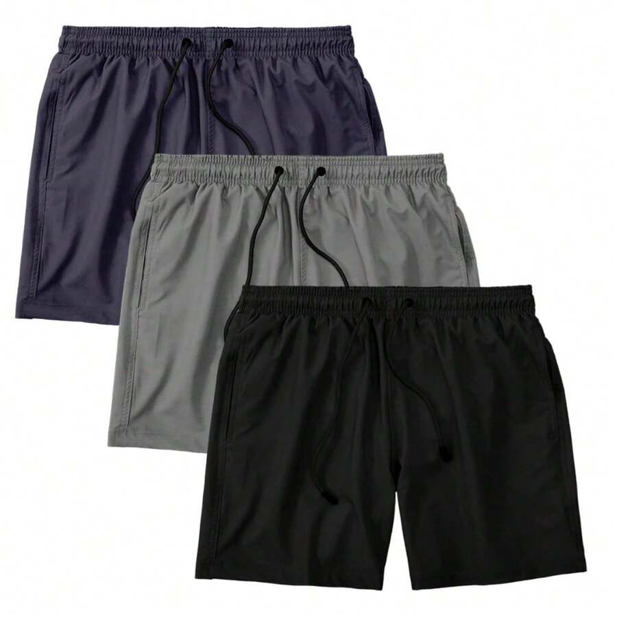 Kit Of 3 Men's Plain Tactel Shorts For Sports, Gym, And Running - Multicolor - View 1
