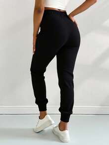 Pants Jogger Deportivo Para Mujer Con Jareta De Ajuste - Negro - Ver 2