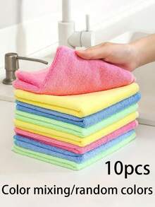 10/5/1pcs Thickened Kitchen Cleaning Cloth/Dishcloth, Reusable, Multi-Purpose Absorbent Cloth, Durable Cloth, Household Kitchen Dishwashing Cloth, Strong Water Absorption, Soft And Durable, Microfiber Cleaning Cloth Set - Multicolor - View 2
