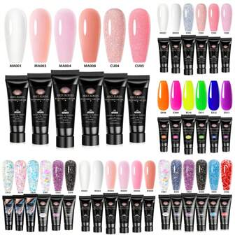 MEET ACROSS 6/7/8 件 20ml 聚延长凝胶指甲油套装，丙烯酸闪光延长凝胶用于美甲混合清漆水晶延长剂聚凝胶指甲贴和美容艺术，使指甲更长更强韧