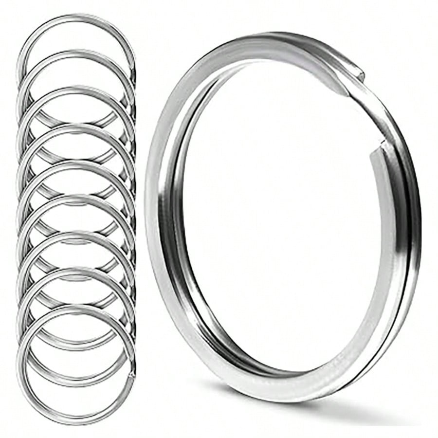 10Pcs Polished Silver Keyring Stainless Steel Hole Flat Key Ring Key Chain Rhodium Plated Round Split Keychain DIY Wholesale Backpack For School Car Accessories Cute Goth Y2k