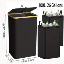1 Stück Recycling-Behälter für draußen, 2 Innentaschen, Mülleimer, Wäschekorb, 100L Hochkapazität, Ersatztasche an der Seite, geeignet für Innenräume, Küche, Waschraum, Schlafzimmer, Wohnheim, Büro, Kleidung, Flaschen, Spielzeug Aufbewahrung