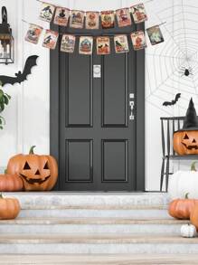 1set Halloween Hanging Paper Banner, Halloween Black Cat Pulling Flags, Halloween Hanging Flag Banner For Halloween Party Decor Home Decoration Room Decor, Halloween Party Background Decoration Hanging Flags, Halloween Party Photo Props, Background Decor, Holiday Decor, Halloween Decor, Party Favor