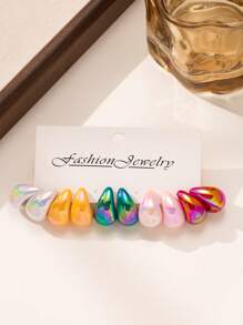 10-50pcs/Set Fashion Dopamine Colorful Water Drop Shaped Earring Sets, Lightweight Material, No Burden, Suitable For Women's Daily Wear