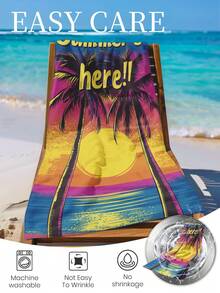 1pc Printed Beach Towel, Sunset Palm Tree Pattern Swimwear, Bath Towel, Fashionable Beach Towel, Super Absorbent Bath Towel, Suitable For Bathroom, Swimming, Fitness, Yoga, Soft & Comfortable Microfiber Towel, Lightweight & Easy To Carry. - Multicolor - View 10