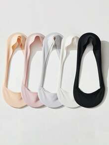 5 Pairs Women's Breathable Invisible Socks, Seamless Socks, Mid-Calf Socks, Mesh Socks, Comfortable Thin Socks, Non-Slip, Transparent Short Socks, Suitable For High Heels, Random Colors, Suitable For Spring/Summer Daily Wear, No Cardboard Packaging - Multicolor - View 3