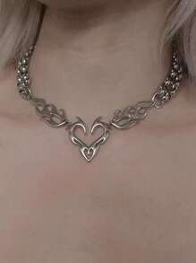 1 Stück Valentinstag Geschenke für Freundin Punk Silber-Farbener Cut Out Flammen Herz-Förmiger Anhänger für Frauen, Hip Hop Party Schmuck Geschenk