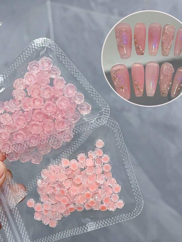 Bijoux pour ongles Poudre de sucre de roche Camélias pour ongles Bijoux de roses Fleurs en résine scintillante fine Accessoires pour ongles Fleurs Fournitures pour nail art DIY Décorations pour ongles Pierres précieuses pour ongles