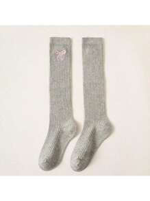 2 Pairs Girls Over The Knee Socks With Embroidery, Long Cotton Tube Socks For Lolita Style, Suitable For Spring, Autumn & Winter