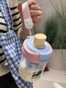 1pc 600ml Cute Cat Design Plastic Cup With Dual Straws, Leak-Proof, Large Capacity, Portable For Outdoor, Student, High-Quality Appearance, With Tea Strainer