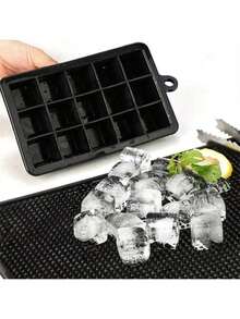 1pc Silicone Ice Grid Mold, Cube Mould, Minimalist Plain Multi-Grid Ice Cube Mold For Home, Simple Black 15 Grid Refrigerator Ice Maker Tray, Ice Cube Maker Tray, Reusable Ice Maker, Bar Ice Maker Tool, Creative Ice Maker, Easy To Release, Suitable For Making Cube Ice Cubes - Black - View 2