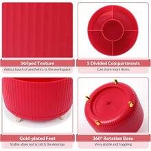 360 Rotación de bolígrafo púrpura y organizador de suministros de arte, organizador de computadora de 5 ranuras para oficina, escuela, hogar - Rojo - Ver 6