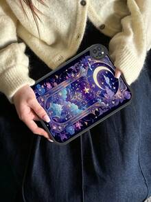 1pc Star & Moon Purple Dreamy: Tranquil Cosmic Symphony Illustration Anti-Drop Tablet Case, Built-In 360-Degree Thick Anti-Drop Protection For IPad 10th Gen 10.9", Portable Leather IPad 10.2" Tablet Protective Cover - Multicolor - View 2