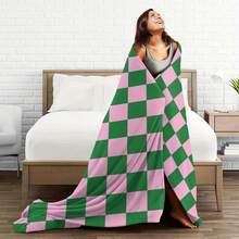 Soft, Warm Flannel Blanket - Pink And Green Plaid Pattern, Comfortable For All Seasons, Suitable For Sofa, Travel, Camping And Home Decor, Lightweight And Stylish, Made Of Polyester Fiber, Perfect For Modern Spaces