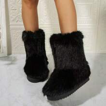 Botas altas para mujer, botas de nieve cálidas y antideslizantes con diseño de borreguito, elegantes para el invierno