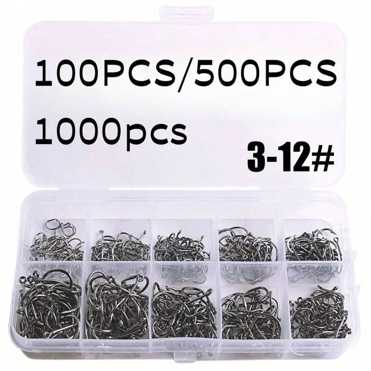 EMagTech Lot De 50 Hameçons Plats Angle Droit Acier Haute Teneur En Carbone – Tailles 2# à 3/0# – Robustes, Tranchants, Sans Outil – Pour Eau Douce Et Salée, Bar, Barracuda