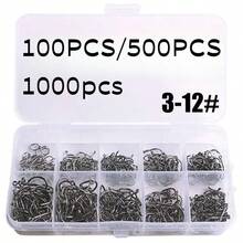 100-1000 件鱼钩 3-12# Iseni 高碳钢倒刺尖头鱼钩适用于咸水淡水钓鱼配件 - 彩色 - 查看 1