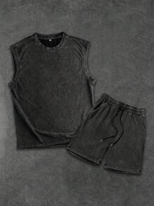 Washed Men's Tank Top And Shorts Set