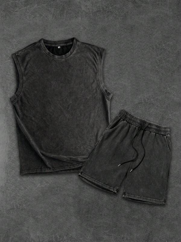 Gewassen heren tanktop en shorts set