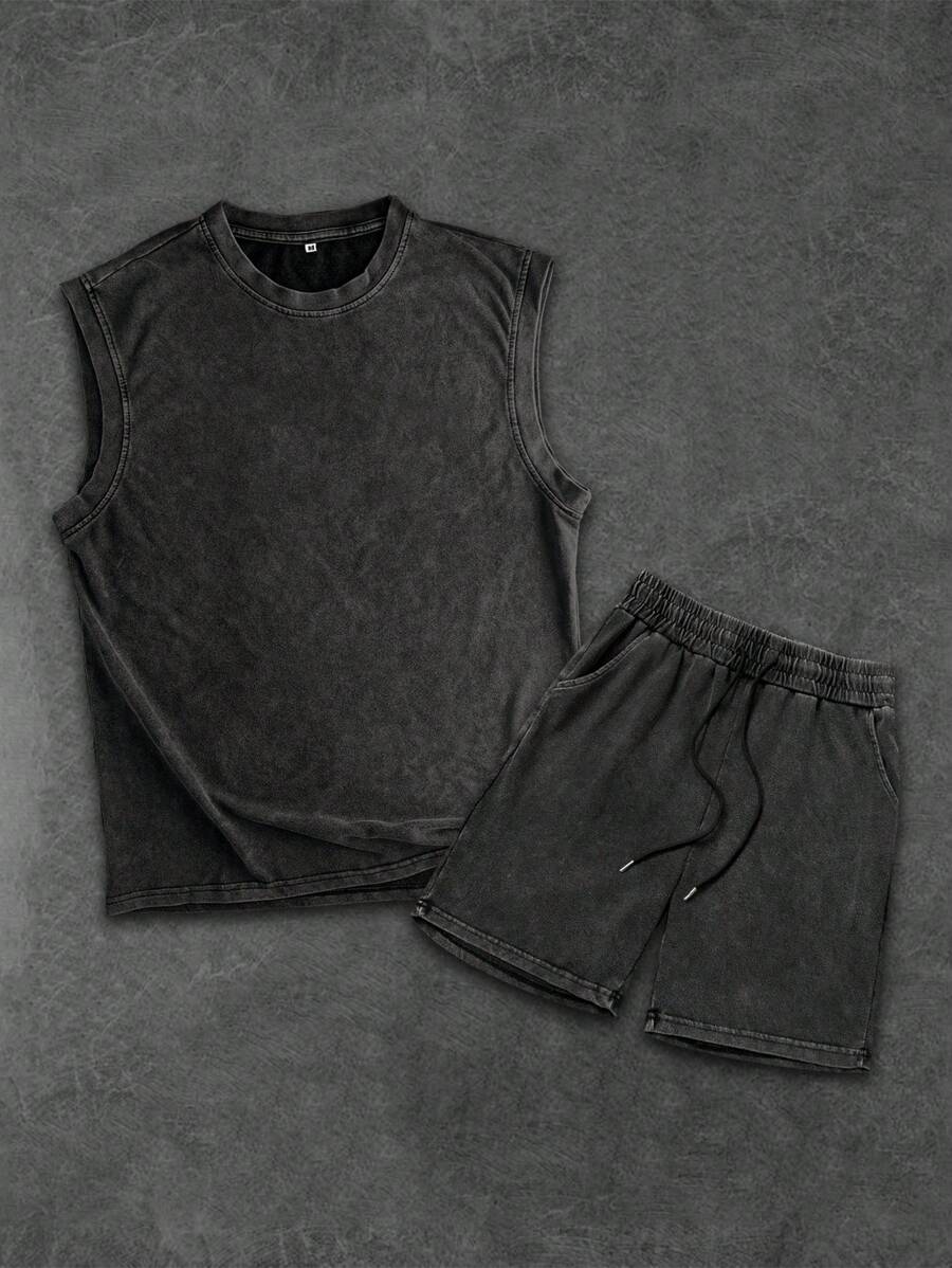 Washed Men's Tank Top And Shorts Set