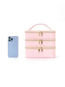 1 Piece Makeup Storage Tool Three-Layer Large Capacity Portable Cosmetic Bag Portable Toiletry Travel Bag Girl College Dormitory Makeup Storage Bag Bathroom Toiletry Bag Multifunctional Fashion Cosmetic Bag Holiday Essentials Gift For Mother