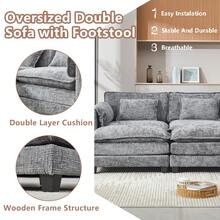 Cómodos muebles de chenilla para sala de estar, construcción sólida, la estructura general del sofá es estable, reposabrazos desmontables, dos reposapiés y sofá de dos plazas con bolsillos laterales (gris + chenilla) - Gris - Ver 4