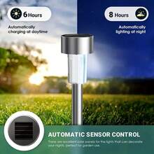 10-Piece Solar LED Lights, Outdoor Solar Stainless Steel Lights, IP44 Solar Landscape Decorative Lights,20mAh,Suitable For Courtyards, Lawns, Pathways, Decks, Driveways, Gardens, Festival Parties, And Courtyard Walkway Decoration - Ánh sáng trắng - Xem 6