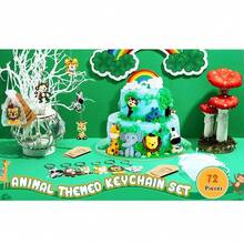 Bộ 72/24 móc khóa động vật rừng xanh dễ thương, trang trí tiệc chào đón em bé hình sở thú, bao gồm 24 móc khóa chủ đề động vật, 24 thẻ giấy Kraft cảm ơn và 24 túi vải organza trắng - Nhiều màu - Xem 7