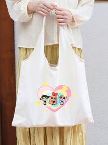 THE POWERPUFF GIRLS Borsa a tracolla pieghevole minimalista e versatile con stampa carina di agente di polizia donna, borsa casual in tela resistente e portatile