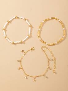 3 件套波西米亚风格串珠、贝壳和海星脚链套装，适合女士，适合海滩、度假、派对佩戴 - 五葉草 - 查看 4