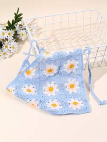 1pc/2pcs Girls Daisy Headband, Triangular Scarf Headband, Elegant Crochet Hair Accessories For Teens - Blue - View 3