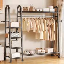 重型双层衣杆储物架服装货架悬挂式展示架黑色衣橱架返校 - 黑色 - 查看 4